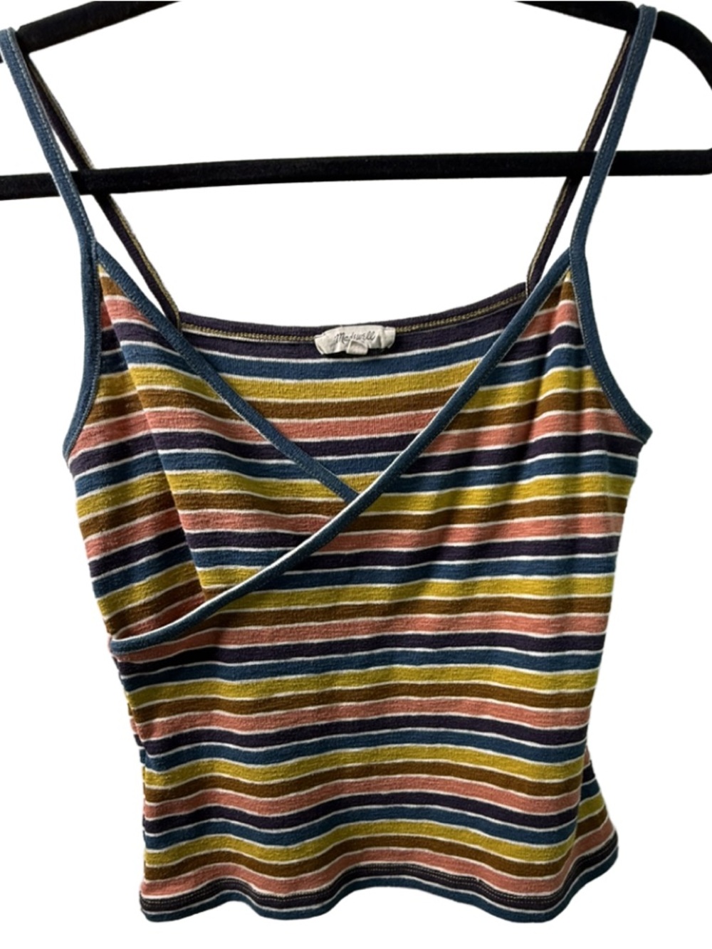 Madewell Striped Spaghetti Strap Crossover Tank in Blue, Mustard & Rust